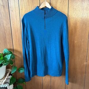 Artefact Mens Teal Blue 100% Merino Wool Quarter Zip Sweater Size Large Classic